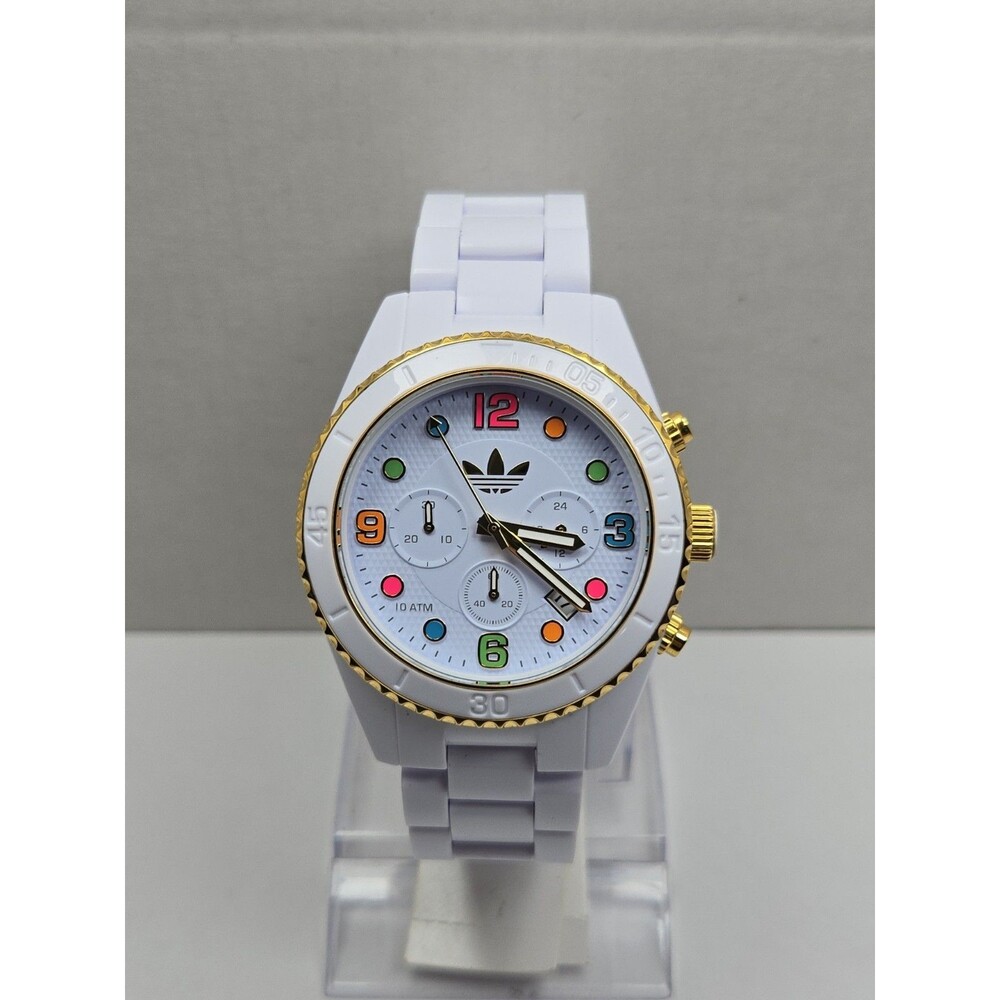 Adidas Originals Brisbane White Gold 44mm Chronograph Sports Watch New Battery